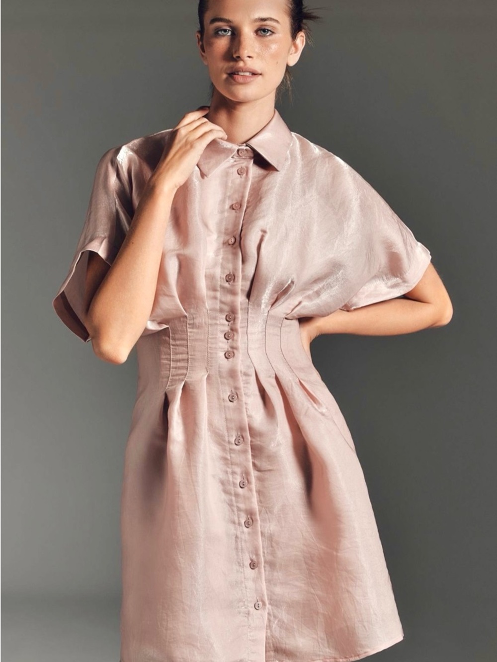 Anthropologie Rose Dust Button-Front Mini Dress